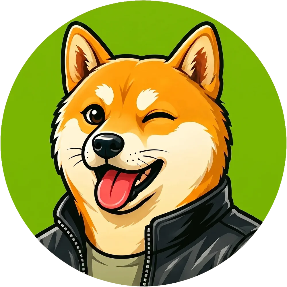 NVDA Doge — a winking shiba in a leather jacket on a green disc