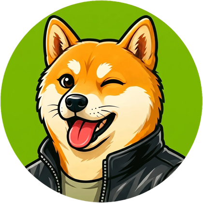 The NVDGE icon — a winking shiba in a leather jacket on a green disc